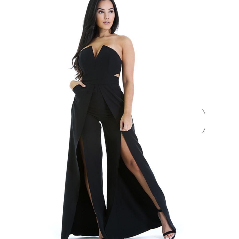 Hollow Long Jumpsuit Women – Zipper • Fitted • Split • Wide Leg